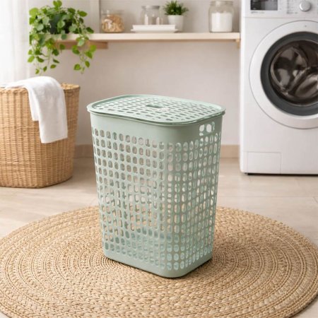 سلة غسيل مستطيل 57*45سم بلاستك بيج مخرم EL167/9 =ع3 =ع4